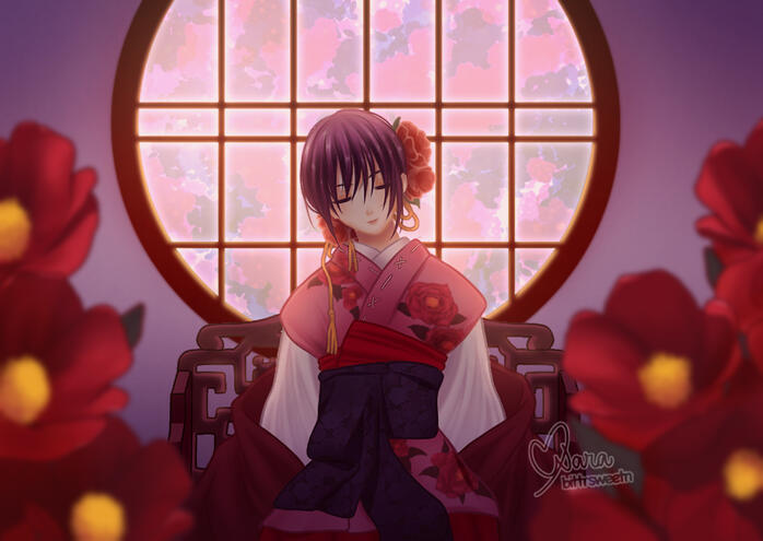 fully rendered thigh-up with detailed background